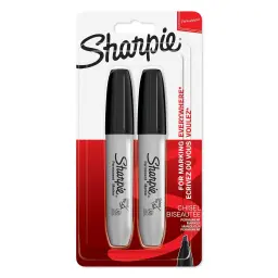 Sharpie Permanent Marker Chisel Tip  Black (Pack 2) - 1986195