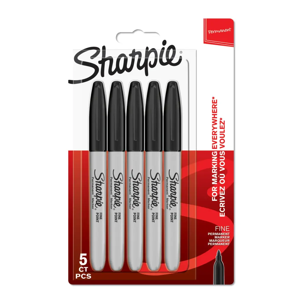Sharpie Permanent Fine Marker Black (Pack 5) - 1986051