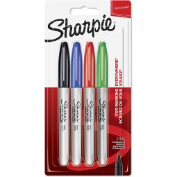 Sharpie Permanent Markers Fine Tip Assorted Standard Colours Pack of 4