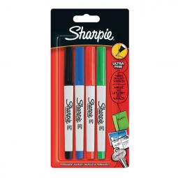 Sharpie Permanent Markers Ultra-Fine Assorted Standard Colours Pack of 4