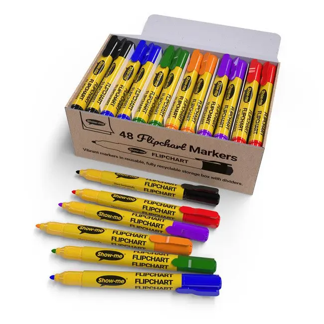 Show-me Premium Flipchart Markers Bullet Tip Assorted colours (Pack 48) - FCM48A