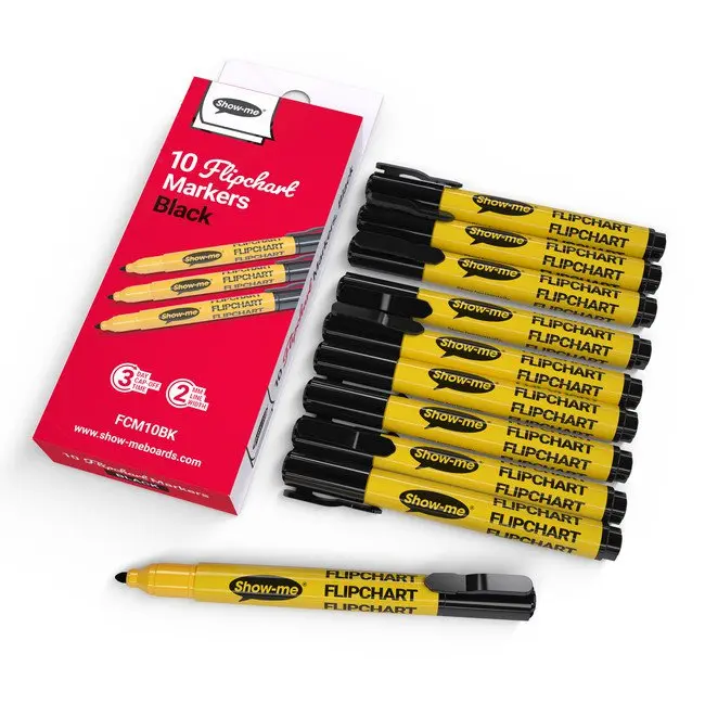 Show-me Premium Flipchart Markers Bullet Tip Black  (Pack 10) - FCM10BK