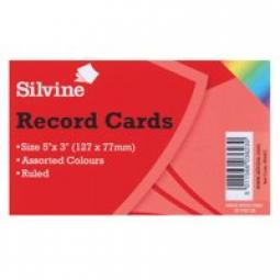 Silvine Record Cards 126x77mm Ruled Assorted Colours 100's