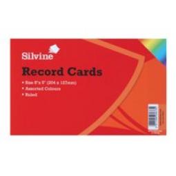 Silvine Record Cards 203x127mm Ruled Assorted Colours 100's