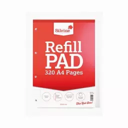 Silvine Refill Pad A4 320 Page Punched 4 Holes Lined With Margin Red (Pack 3) - A4RPFM320