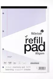 Silvine SEN Refill Pad A4 With Tinted Coloured Papers 100 Page Ruled With Margin 4 Hole Punched Lilac (Pack 6) - A4RPTINV