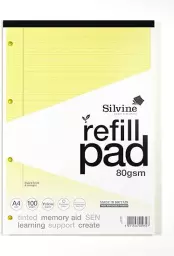 Silvine SEN Refill Pad A4 With Tinted Coloured Papers 100 Page Ruled With Margin 4 Hole Punched Yellow (Pack 6) - A4RPTINY