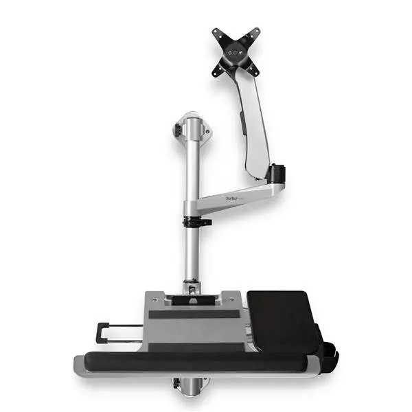 StarTech.com Workstation Wall Mount - Articulating Standing Desk with Ergo Height Adjustable Monitor Arm (For up to 34 Inch) and Padded Keyboard Tray