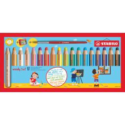 Stabilo Woody 3 in 1 Coloring Pencils Paint Brush & Sharpener Pack of 18
