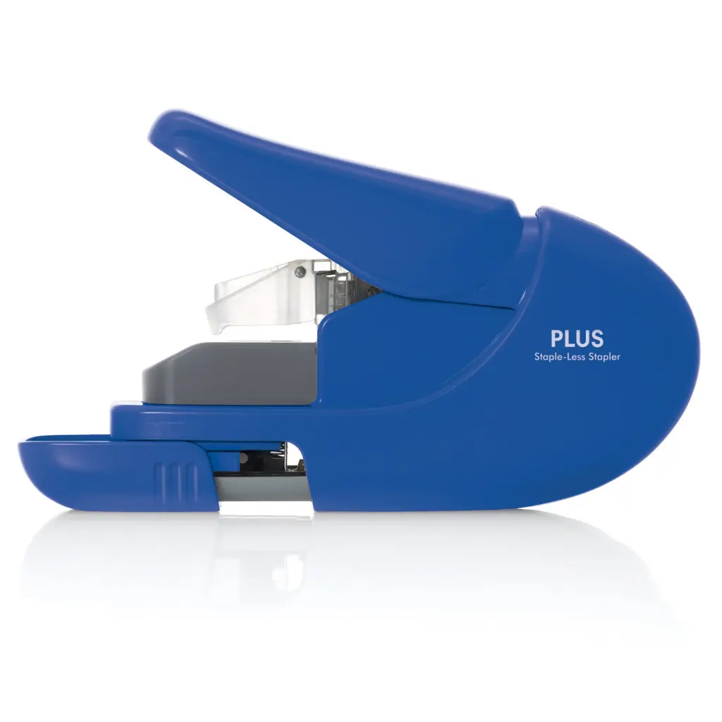 Plus By Pentel Staple-Free Handy Stapler Power Assist Mechanism 5 Sheet Capacity Blue 31147