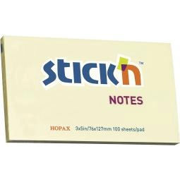 Stickn FSC Sticky Notes 76x127mm 100 Sheets Per Pad Pastel Yellow Plastic Free Packaging (Pack 12) - 21898