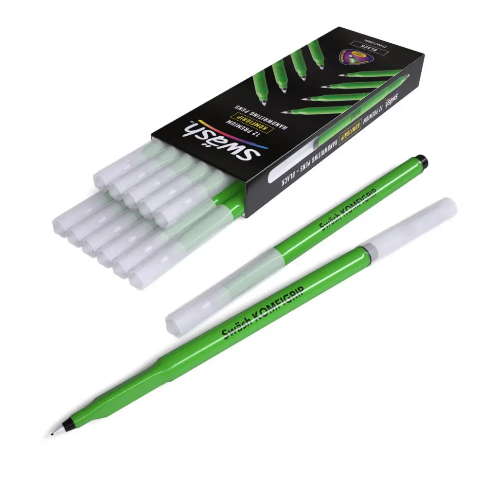 Swash KOMFIGRIP Triangular Grip Handwriting Pens for left or right handed Black (Pack 12) - THW12BK