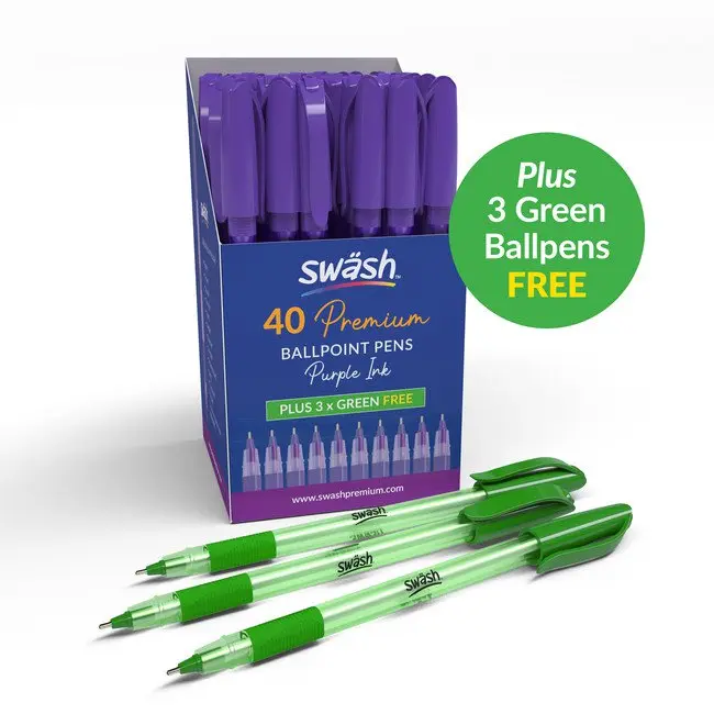 Swash Premium Triangular Medium Tip Ballpoint Pens Purple Plus 3 FREE Green Ballpoint Pens (Pack 40+3 FREE) - BBT40PUR