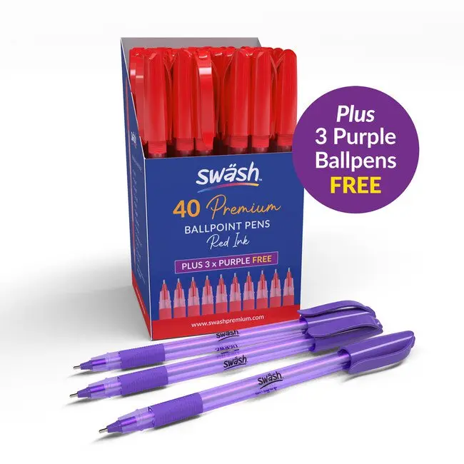 Swash Premium Triangular Medium Tip Ballpoint Pens Red Plus 3 FREE Green Ballpoint Pens (Pack 40+3 FREE) - BBT40RD