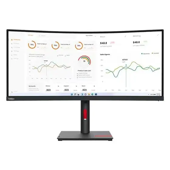 Lenovo ThinkVision T34w-30 34 Inch 3440 x 1440 Pixels Wide Quad HD VA Panel HDMI DisplayPort USB-C Monitor