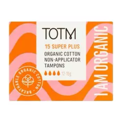 TOTM Organic Cotton Non-Applicator Tampon Super (Pack 18) - 0606008