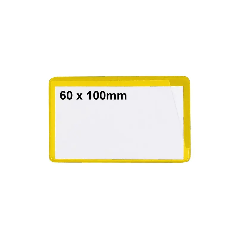 Beaverswood Magnetic PVC Clear Front Ticket Pouches For Warehouse Shelving and Racking H60mmxW100mm Yellow (Pack 100) - MP610Y