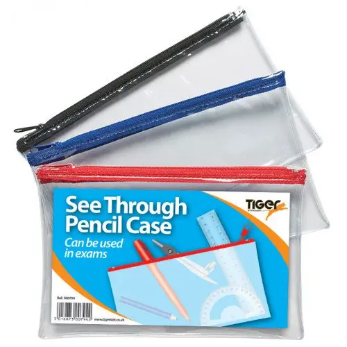 Tiger Exam Pencil Case Clear Assorted PK12 - 300794