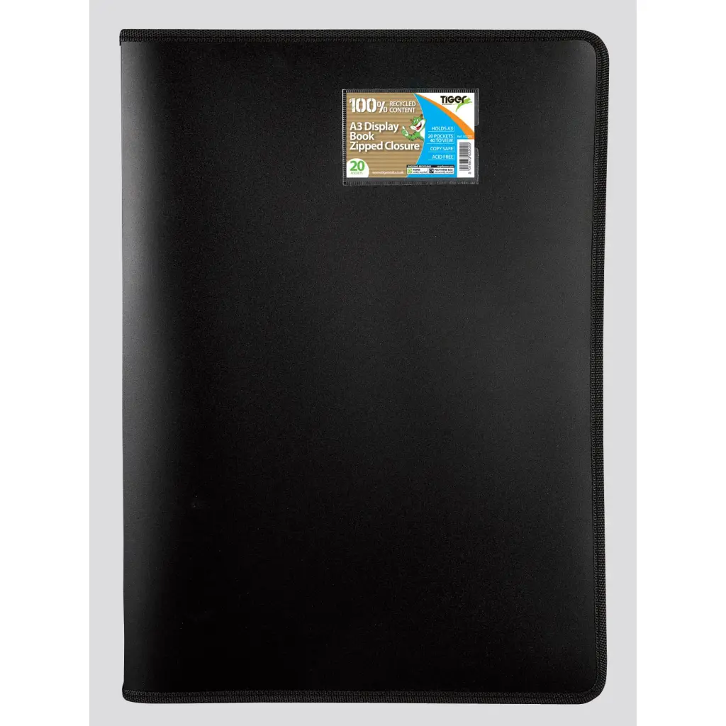 Tiger Zipped Display Book 20 Pocket A3 Black - 302202