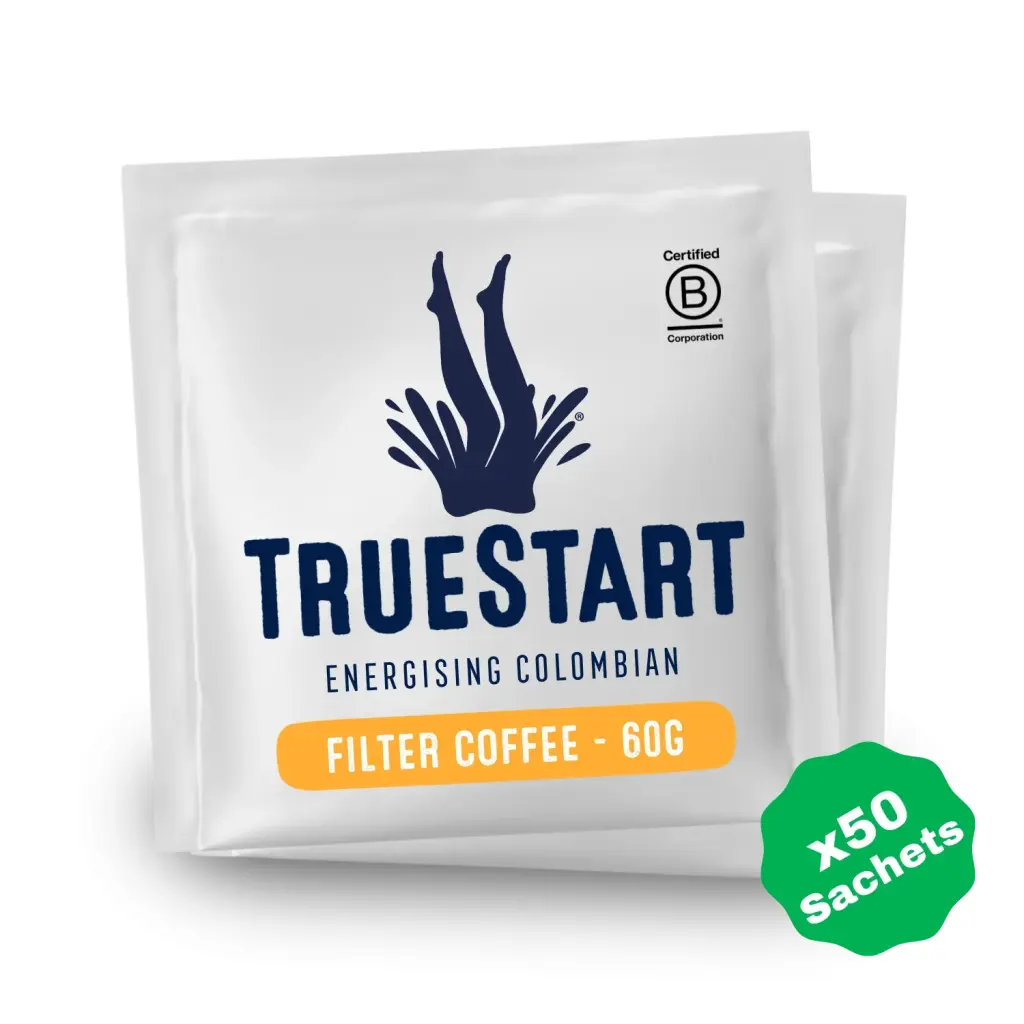 TrueStart Coffee Energising Colombian Pre-Ground Filter Coffee Sachets 60g  (Pack 50) - OCFEC60G50