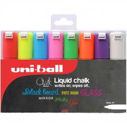 Uni Chalk Marker Chisel Tip Broad Assorted Pack of 8