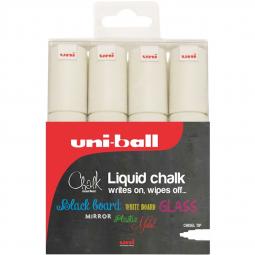 Uni Chalk Marker Chisel Tip Broad White Pack of 4