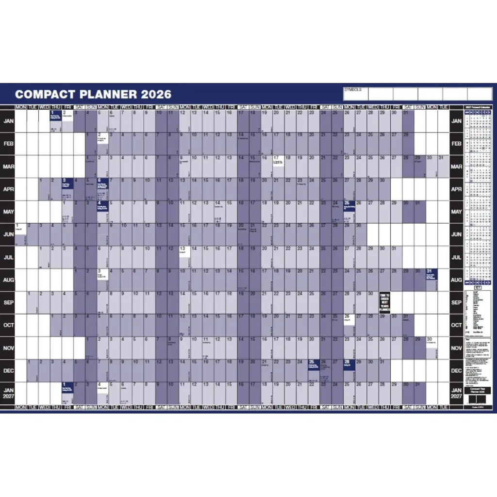 ValueX Double Sided Compact Year And Holiday Planner Unmounted 2026 - CYPU