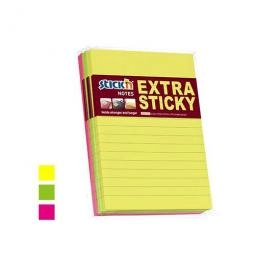 ValueX Extra Sticky Lined Notes 150x101mm 90 Sheets Per Pad Neon (Pack 3) - 27062