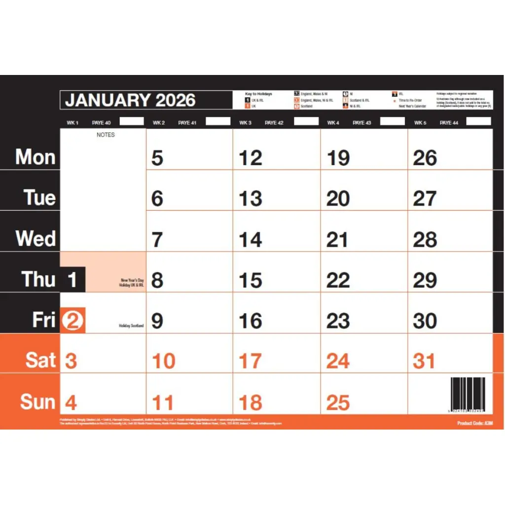 ValueX Monthly Memo Calendar A3 2026 - A3M