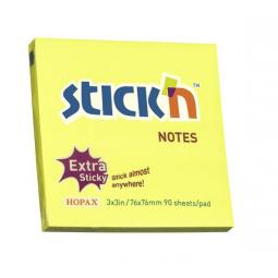 Value Stickn Extra Sticky Notes 76x76mm Neon Yellow Pack of 12