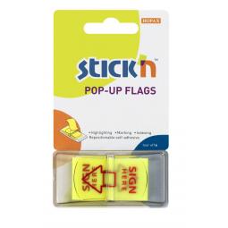 Value Stickn PopUp Flags 25mm Sign Here 50 Tabs Yellow 26015