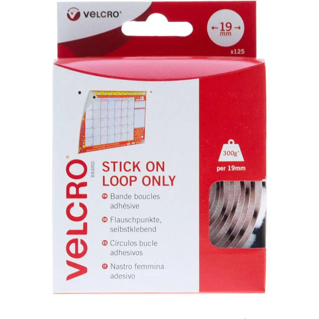 Velcro Stick On Coins Loop Only 19mm White (Pack 125) - 7183