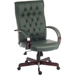 Warwick Antique Style Bonded Leather Faced Executive Office Chair Green - B8501GR