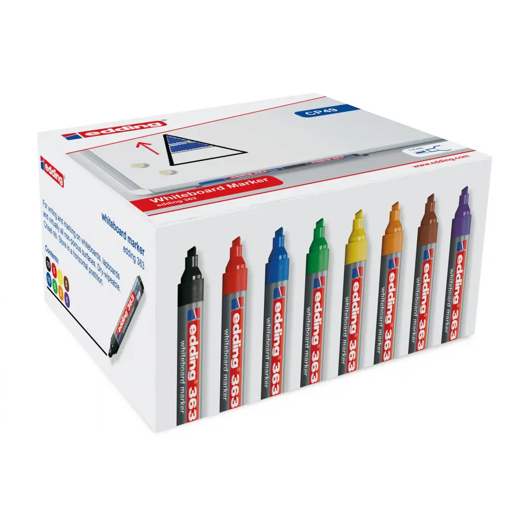 edding 363 Whiteboard MarkerChisel Tip 1-5mm Line Assorted Colours Classpack (Pack 50) - 4-CP49