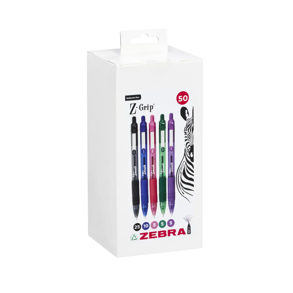 Zebra Z-Grip Smooth Ballpoint Pen 1.0mm Tip Assorted Pack 50 02760