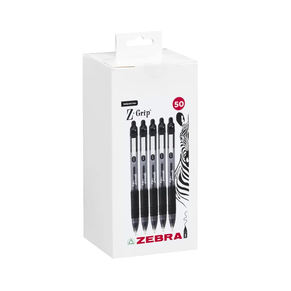 Zebra Z-Grip Smooth Ballpoint Pen 1.0mm Tip Black Pack 50 02759