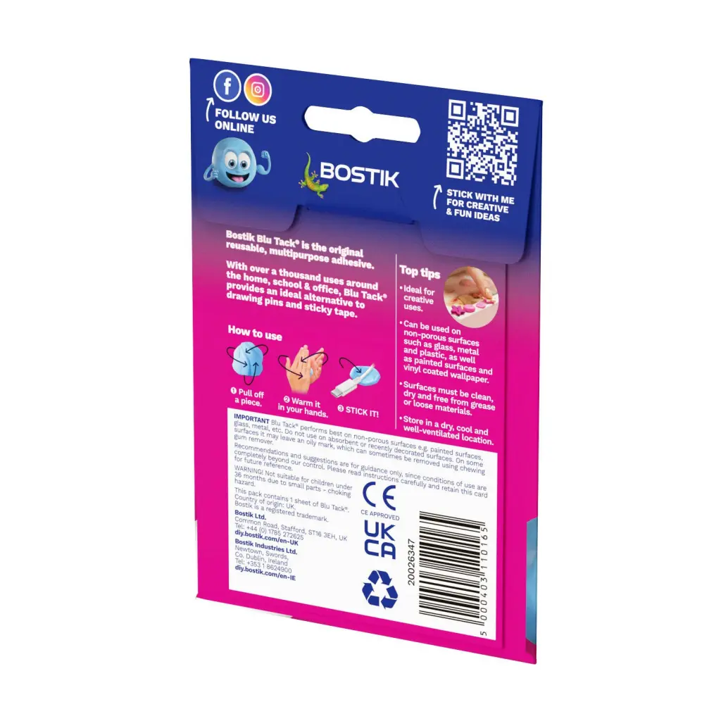 Bostik Blu Tack Original Reusable Adhesive 45g Pink Pack 12 30605530