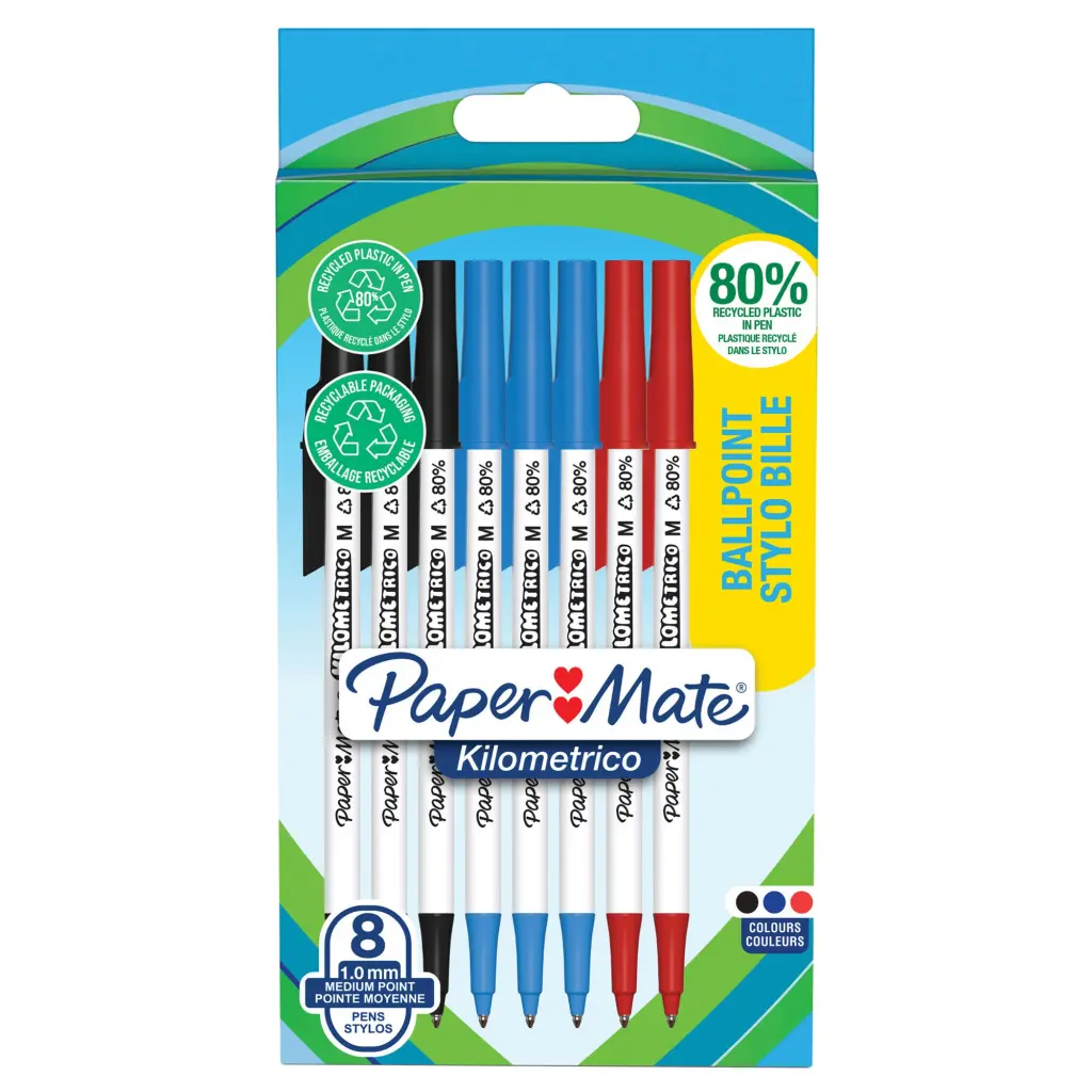 Paper Mate Ballpoint Pen Medium Point 1.0mm Black Blue & Red Pack of 8 2187680