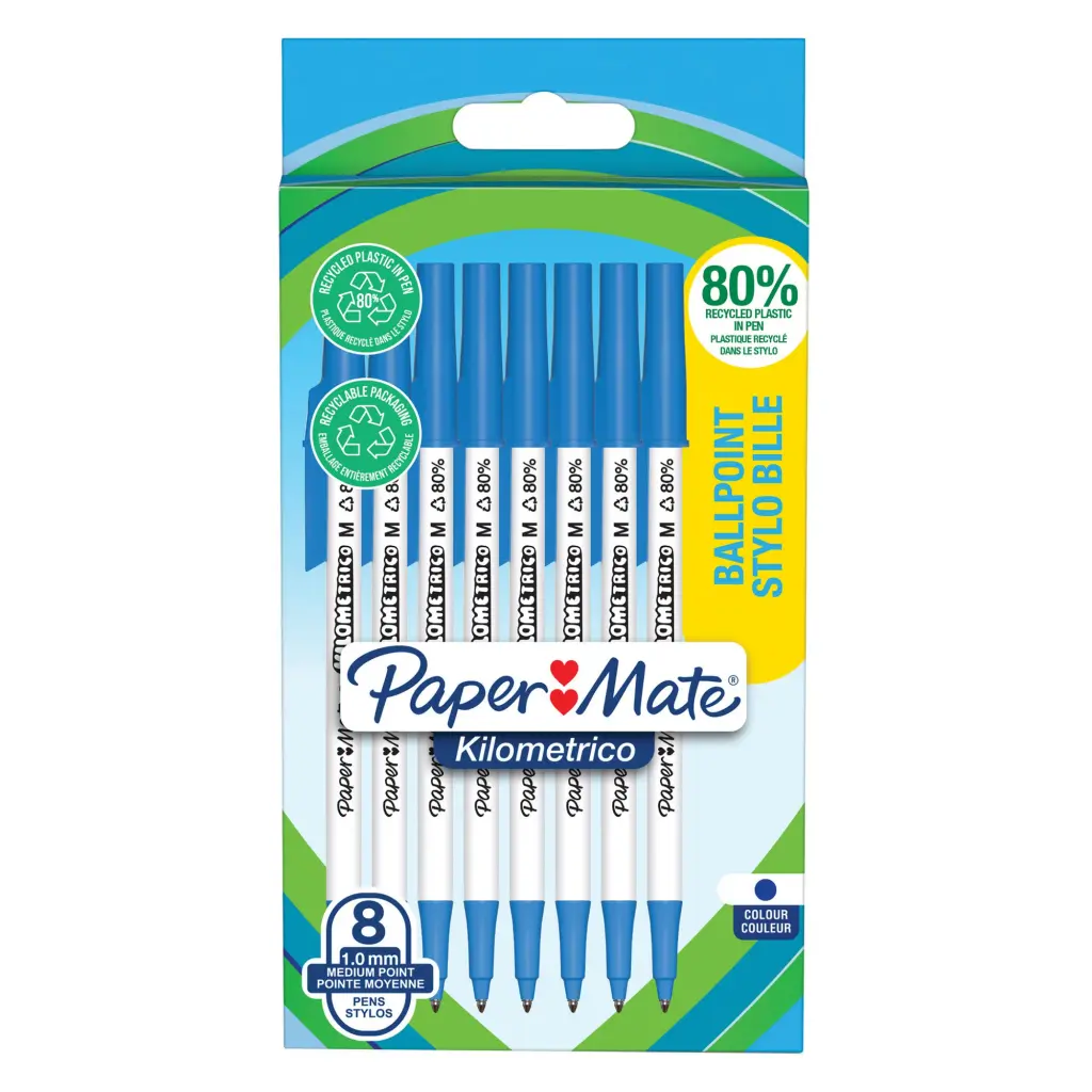 Paper Mate Ballpoint Pen Medium Point 1.0mm Blue Pack of 8 2187679