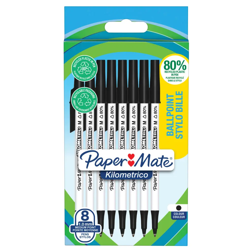 Paper Mate Ballpoint Pen Medium Point 1.0mm Black Pack of 8 2187678