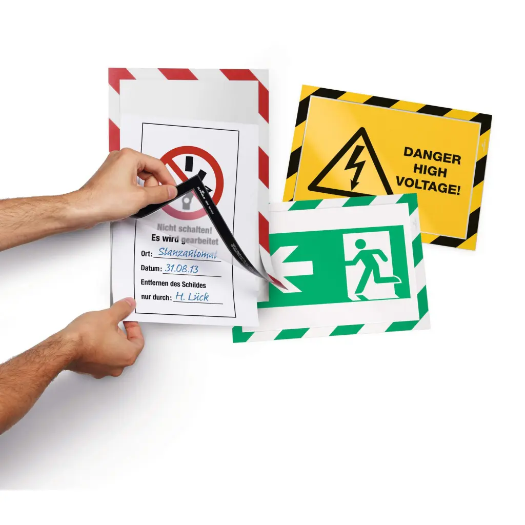 Durable Self-Adhesive Safety Sign Magnetic Frame A4 Yellow/Black Pack of 2