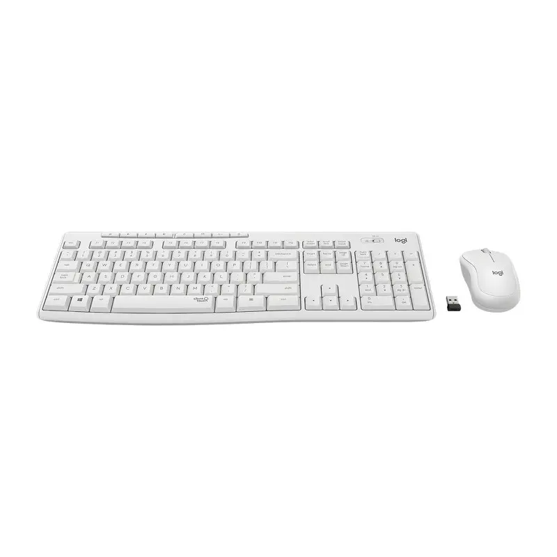 Logitech MK295 Silent Full Size Straight QWERTY UK International Wireless Keyboard and Ambidextrous Buttons Mouse Off White