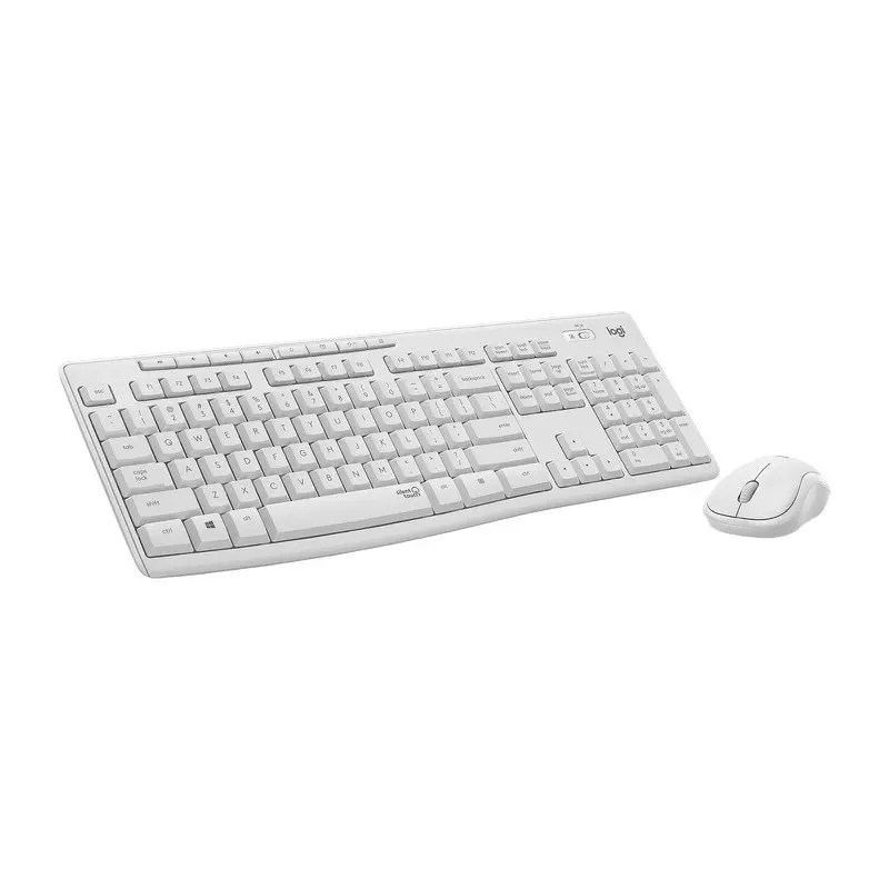 Logitech MK295 Silent Full Size Straight QWERTY UK International Wireless Keyboard and Ambidextrous Buttons Mouse Off White