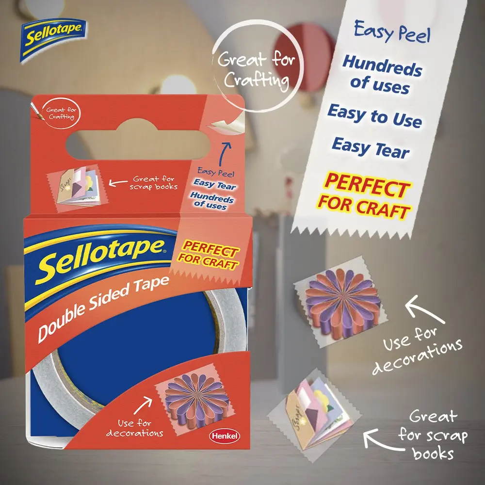 Sellotape Easy Peel Extra Strong Double Sided Tape 15mm x 5m (Pack 12) - 1445293