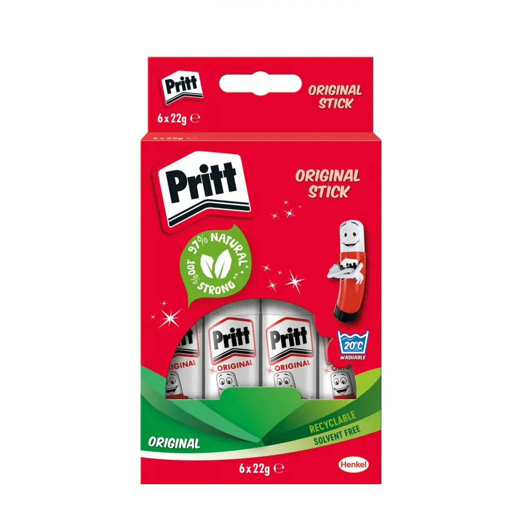 Pritt Original Glue Stick Sustainable Long Lasting Strong Adhesive Solvent Free Value Pack 22g (Pack 6) - 1456071