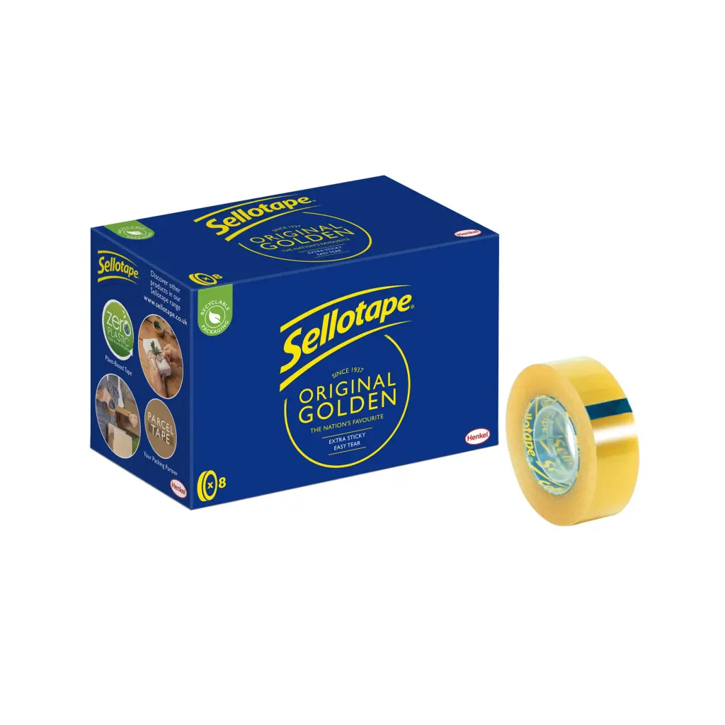 Sellotape Original Easy Tear Extra Sticky Golden Tape 18mm x 33m (Pack 8) - 1443251