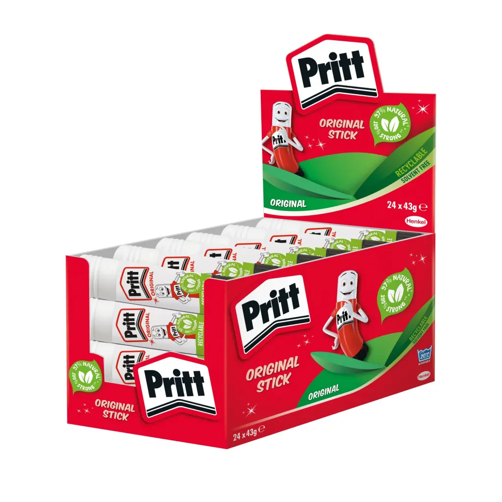 Pritt Original Glue Stick Sustainable Long Lasting Strong Adhesive Solvent Free Value Pack 43g (Pack 24) - 1564148