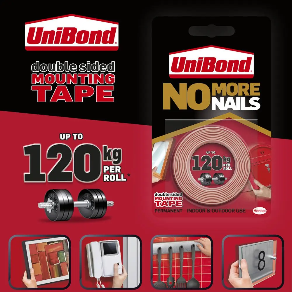 Unibond No More Nails Ultra Strong Double Sided Mounting Tape Permanent 19mm x 1.5m (Roll) - 2675760