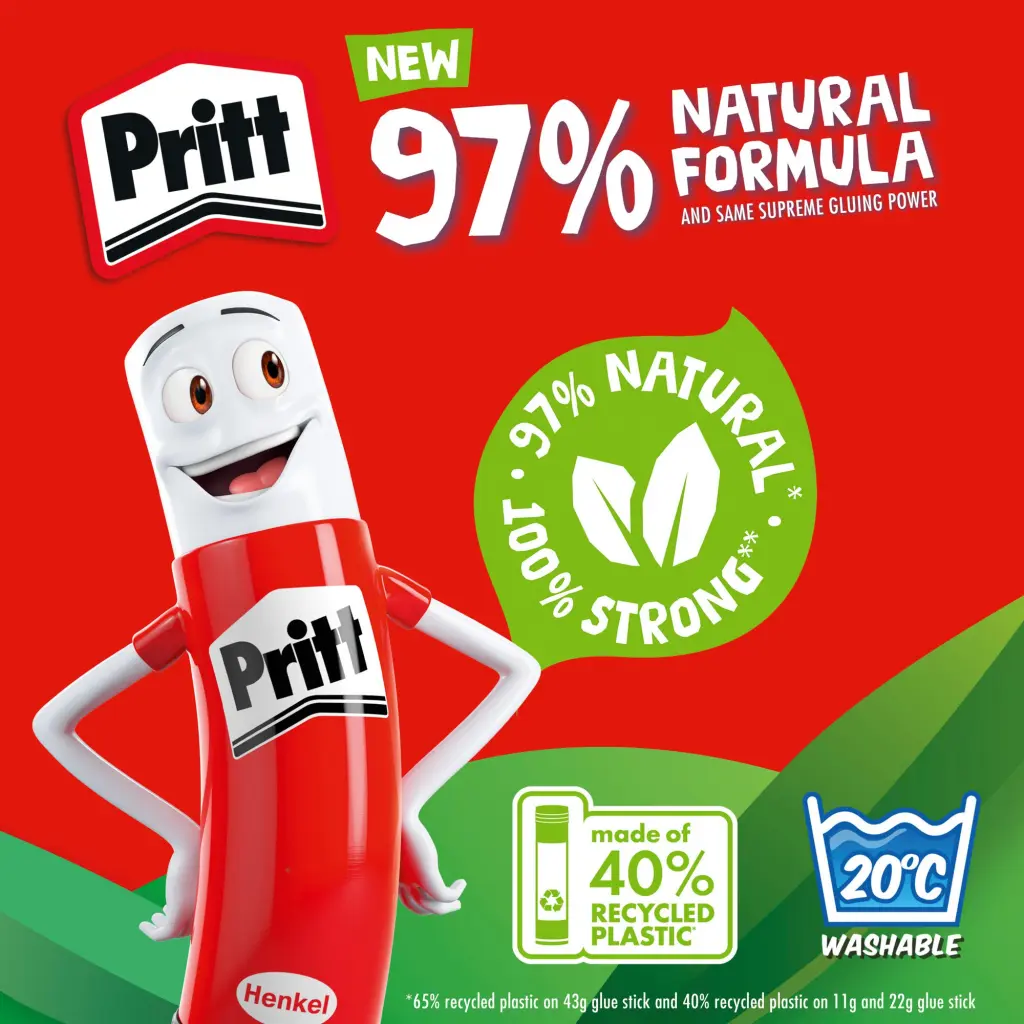 Pritt Original Glue Stick Sustainable Long Lasting Strong Adhesive Solvent Free 43g Maxi (Pack 2) - 2741552