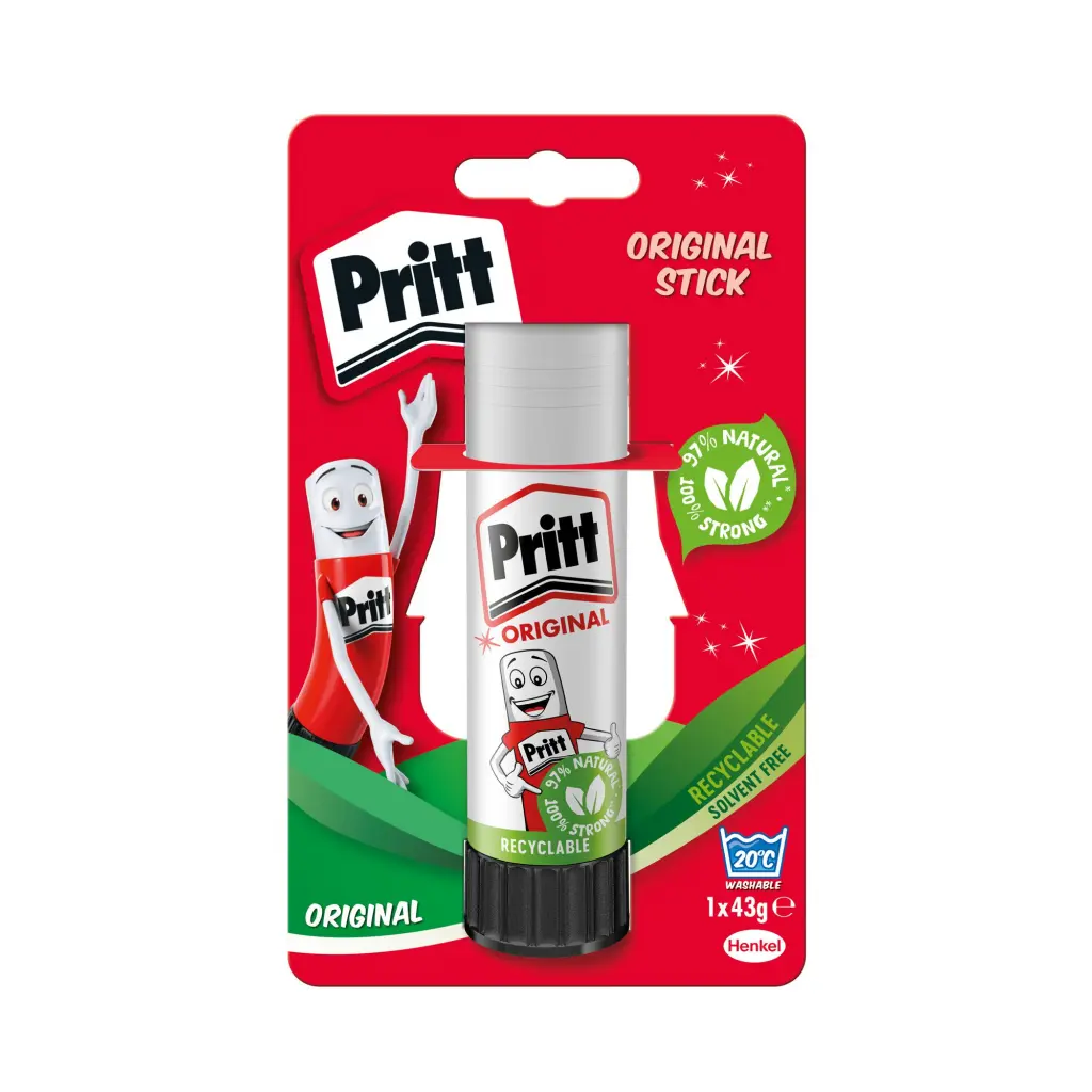 Pritt Original Glue Stick Sustainable Long Lasting Strong Adhesive Solvent Free Retail Hanging Card Value Pack 43g (Pack 12) - 1456075